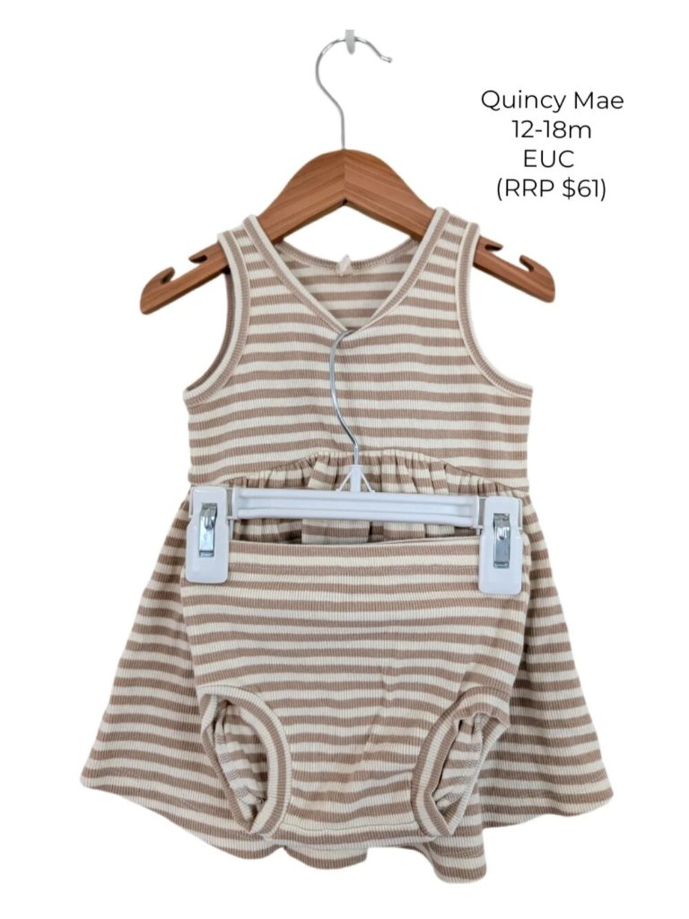 Quincy Mae Striped Ribbed Peplum Tank & Bummies Set 12M 18M Girls Clothing